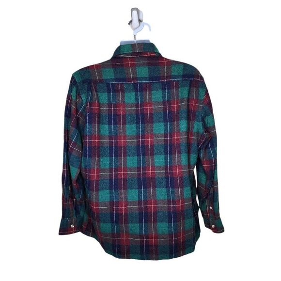 Vintage 80s Wool Plaid Button Up Shirt Mens Size XL Green Shacket - Picture 5 of 8